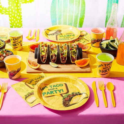 Taco Party Bundle, Includes Plates, Napkins, Cups, and Cutlery (24 Guests,144 Pieces) Perspective: bottom