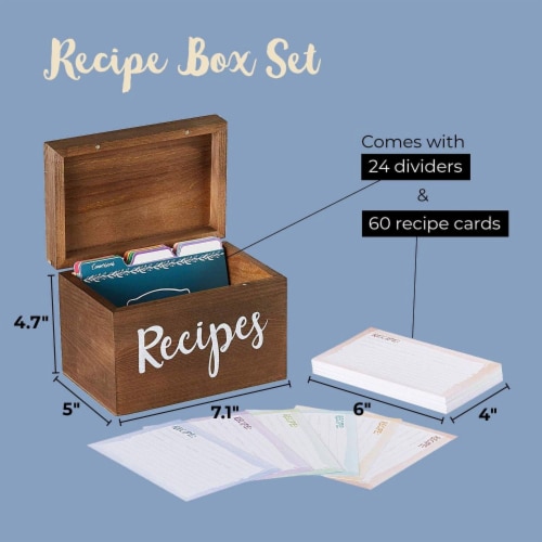 Juvale Wood Recipe Organization Box with Cards and Dividers, 7.1 x 5 x 4.7 Inches Perspective: bottom