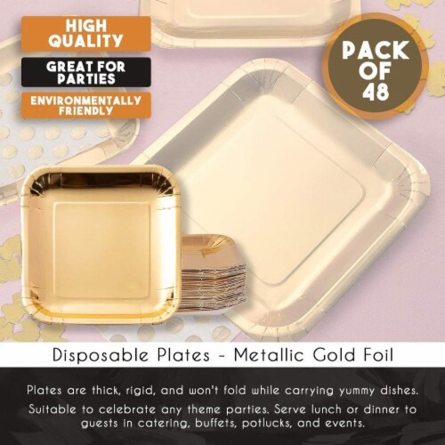 48 Pcs Gold Paper Plates, Disposable 9  Square Plates for Cake, Party Supplies Perspective: bottom