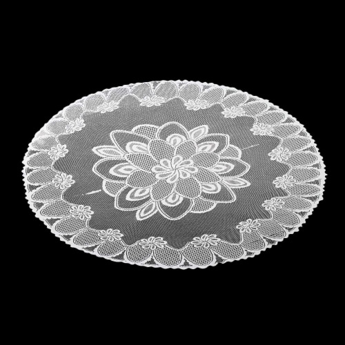 Round 71-Inch Decorative Lace Tablecloth with Floral Patterns for Birthday Parties, White Perspective: bottom