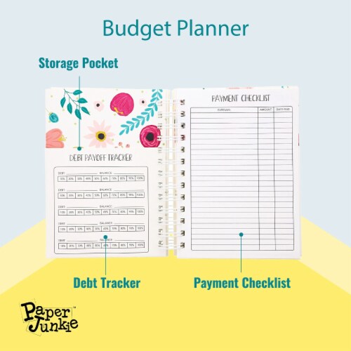 Floral Monthly Budget Planner, Bill Organizer with 24 Pockets, Debt