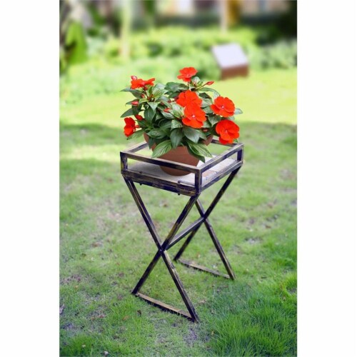 ORE International 27  Tall Gray Stone Slab Black and Gold Metal Plant Stand Perspective: bottom