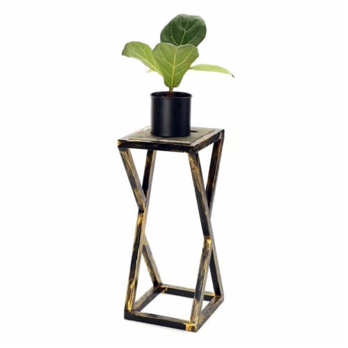 ORE International19.5 Tall Grey Stone Slab Black and Gold Plant StandMetal Perspective: bottom