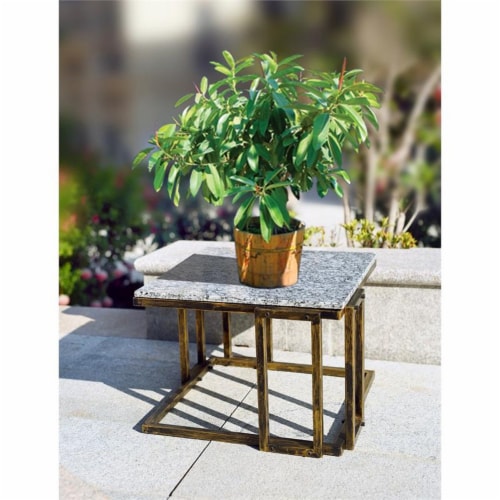 ORE International14.5  Tall Granite Marble Black and Gold Plant StandMetal Perspective: bottom