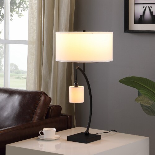 28.5 In Contemporary Dual Black Arc With Hanging Pendelum Lamp Metal Table Lamp Perspective: bottom