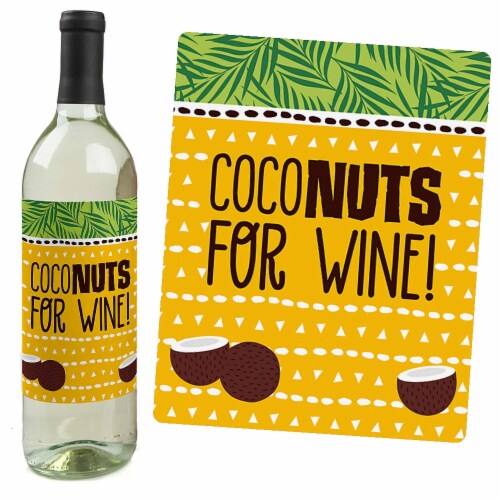 Big Dot of Happiness Tiki Luau - Tropical Summer Party Decor Wine Bottle Label Stickers 4 Ct Perspective: bottom