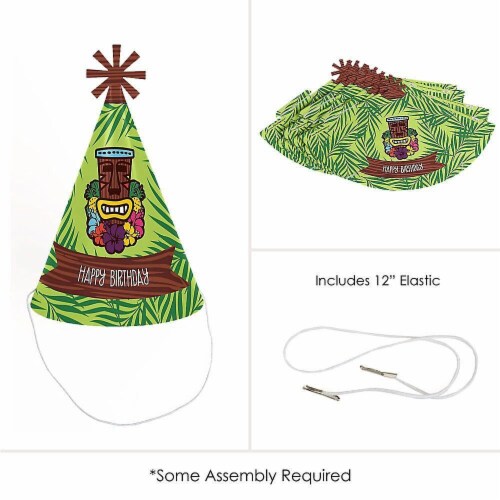 Big Dot of Happiness Tiki Luau - Cone Tropical Hawaiian Summer Happy Birthday Party Hats 8 Ct Perspective: bottom