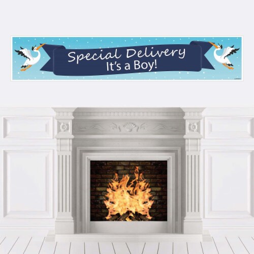 Big Dot of Happiness Boy Special Delivery - Blue It's a Boy Stork - Baby Shower Decor Banner Perspective: bottom