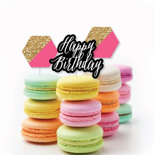 Big Dot of Happiness Chic Happy Birthday - Pink Black Gold Cupcake Toppers Treat Picks 24 Ct Perspective: bottom