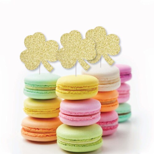 Big Dot of Happiness Gold Glitter Shamrock No-Mess Dessert Cupcake Toppers Treat Picks 24 Ct Perspective: bottom