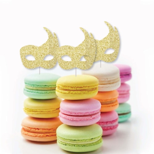 Big Dot of Happiness Gold Glitter Mask No-Mess Dessert Cupcake Topper Party Treat Picks 24 Ct Perspective: bottom