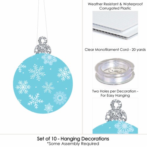 Big Dot of Happiness Hanging Blue & Silver Ornaments Outdoor Christmas Porch Tree Decor 10 Pc Perspective: bottom