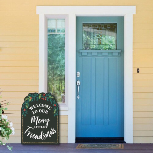 Big Dot of Happiness Rustic Merry Friendsmas Party Decor Friends Christmas Welcome Yard Sign Perspective: bottom