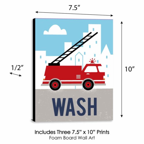 Big Dot of Happiness Fired Up Fire Truck Wall Art 7.5 x 10 in Set of 3 Wash Brush Flush Perspective: bottom