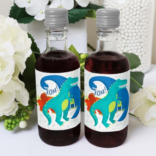 Big Dot of Happiness Roar Dinosaur - Mini Wine Bottle Stickers - Dino Mite Party Favor 16 Ct Perspective: bottom