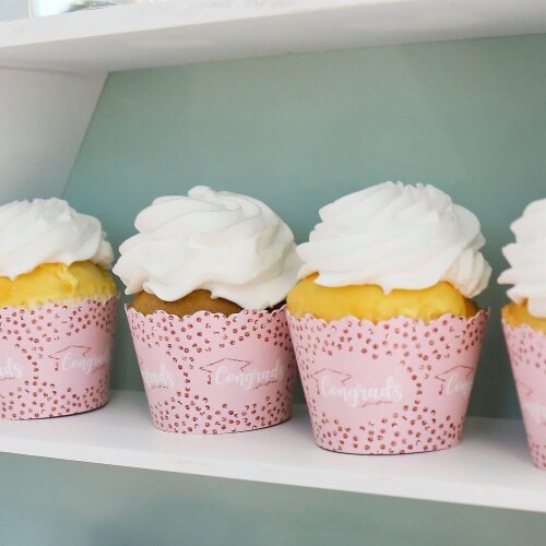 Big Dot of Happiness Rose Gold Grad - Graduation Party Decor - Party Cupcake Wrappers - 12 Ct Perspective: bottom