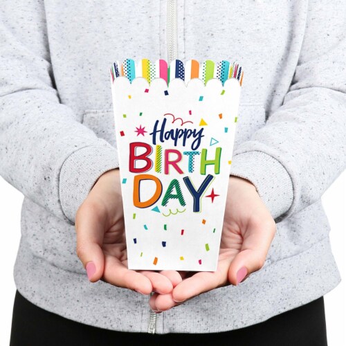 Big Dot of Happiness Cheerful Happy Birthday - Colorful Party Favor Popcorn Treat Boxes 12 Ct Perspective: bottom