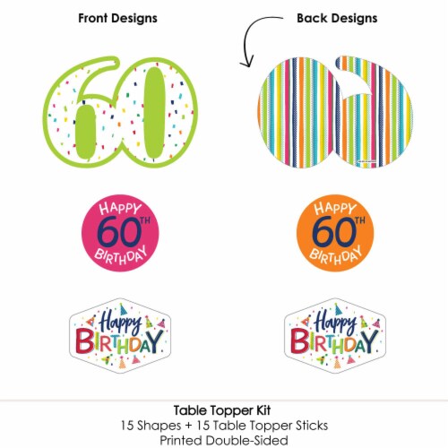 Big Dot of Happiness 60th Birthday - Cheerful Birthday Centerpiece Sticks Table Toppers 15 Ct Perspective: bottom