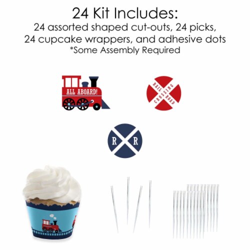 Big Dot of Happiness Railroad Party Crossing Decor Cupcake Wrappers & Treat Picks Kit 24 Ct Perspective: bottom
