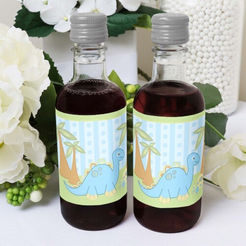 Big Dot of Happiness Baby Boy Dinosaur - Mini Wine Bottle Label Stickers - Party Favor 16 Ct Perspective: bottom