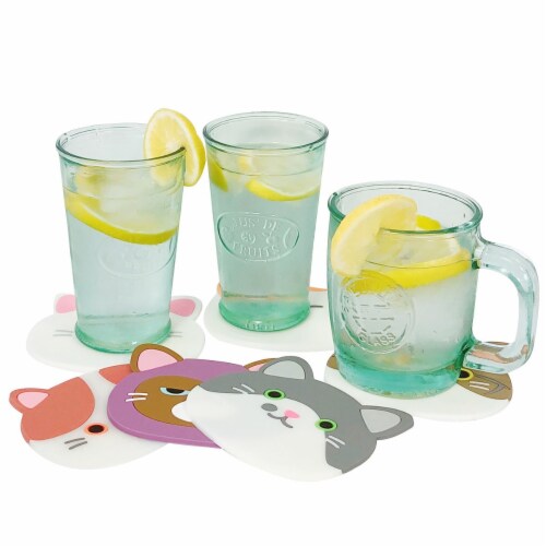 Wrapables Silicone Cute Cat Coasters for Glasses, Cups, and Drinks (Set of 6) Perspective: bottom