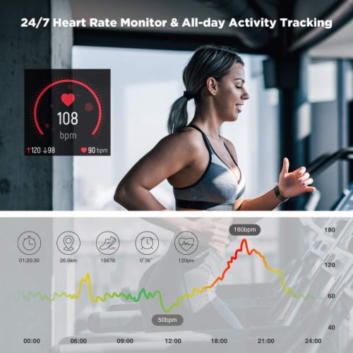 Letsfit Letscom Smartwatch Heart Rate Monitor Step Counter - Black Perspective: bottom