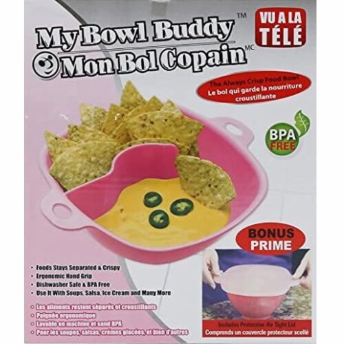 My Buddy Bowl- Perfect Chips Dip Always Crisp 2 separate compartments Wet And Dry Foods Perspective: bottom
