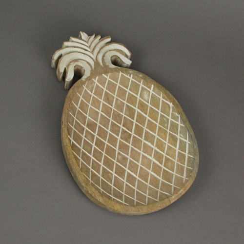 12 Inch Hand Carved Pineapple Wooden Serving Tray Decorative Serveware Platter Perspective: bottom