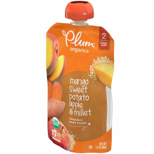 Plum Organics Mango Sweet Potato Apple & Millet Fruit & Grain Stage 2 Baby Food Perspective: bottom