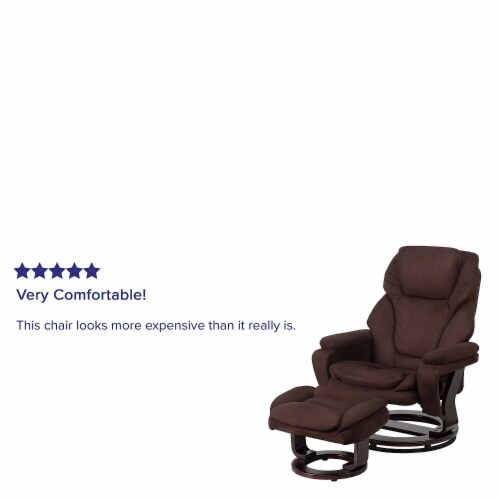 Contemporary leather recliner and ottoman with top swiveling wood base flash furniture