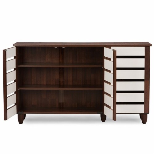 Baxton Studio Gisela 3 Door Shoe Cabinet in Dark Oak and White 1