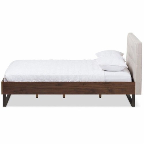 Baxton Studio Mitchell Tufted King Platform Bed in Beige and Brown Perspective: bottom
