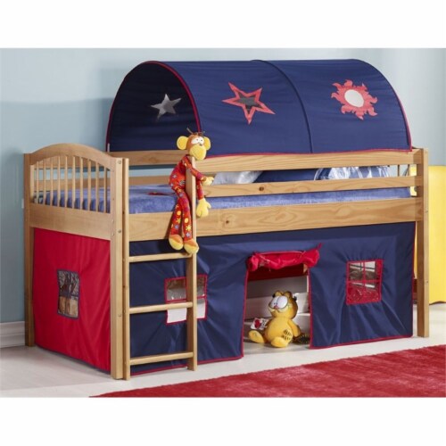 Addison Cinnamon Junior Loft Bed Blue Tent and Playhouse with Red