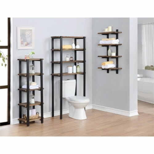 Alaterre Furniture Pomona 48  Metal and Solid Wood Bath Floor Storage Shelf Perspective: bottom