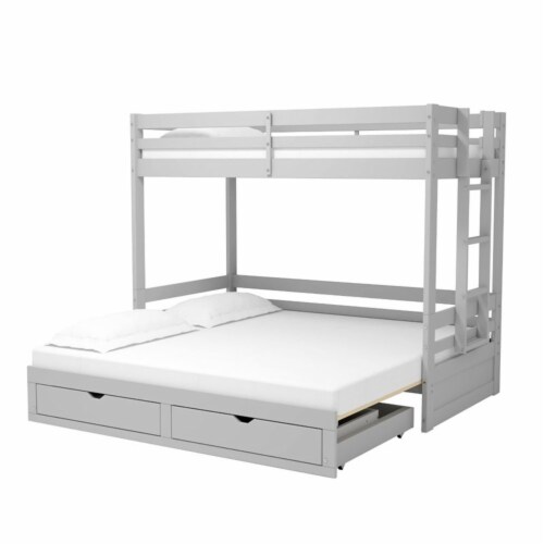 Jasper Twin to King Extending Day Bed w/ Bunk Bed and Storage Drawers-Dove Gray Perspective: bottom
