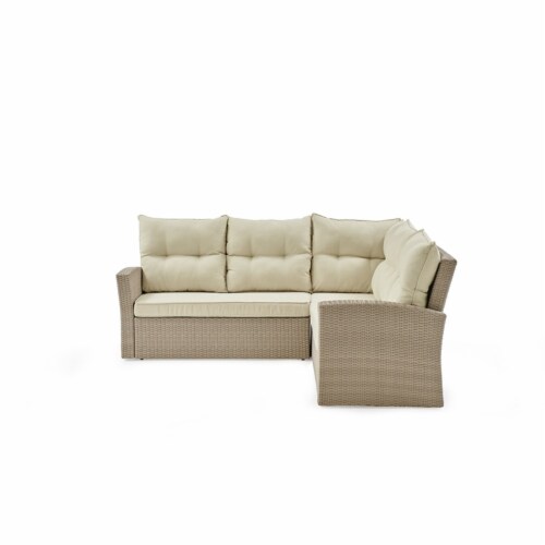 Alaterre Canaan All-Weather Wicker Outdoor Double Loveseat Sectional Sofa-Cream Perspective: bottom