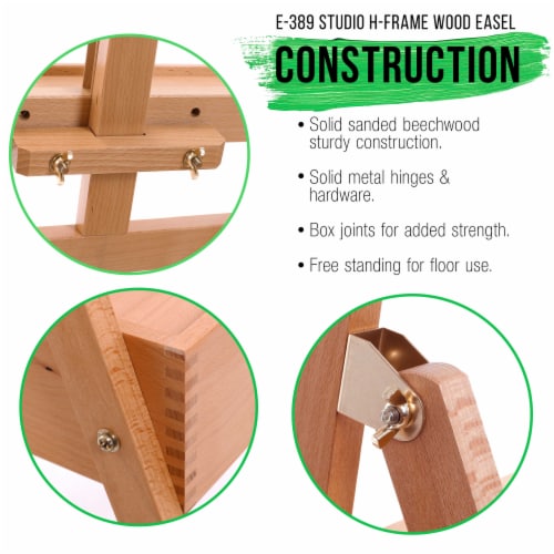 Large Wooden H-Frame Studio Easel with Artist Storage Drawer and Shelf - Adjusts to 75  High Perspective: bottom