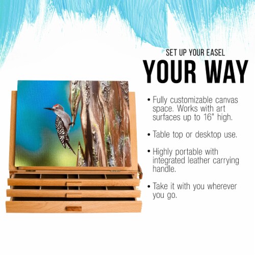 Grand Solana Adjustable Wooden 3-Drawer Storage Box Easel - Portable Wood Artist Desktop Case Perspective: bottom