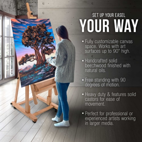 Malibu Heavy Duty Extra Large Adjustable H-Frame Studio Easel, Artist Storage Tray Perspective: bottom