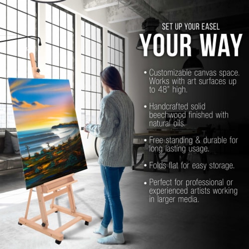 Medium Wooden H-Frame Studio Easel with Artist Storage Tray and Wheels - Adjusts to 96  High Perspective: bottom