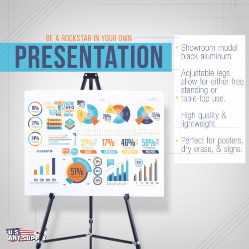 66  Showroom Black Aluminum Display Easel and Presentation Stand - Large Adjustable Height Perspective: bottom