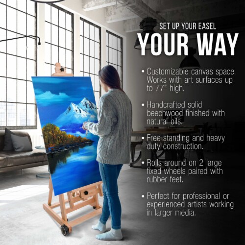Multi-Function Studio Artist Wooden Floor Easel - Adjustable, Tilts Flat, Adjusts to 97  High Perspective: bottom
