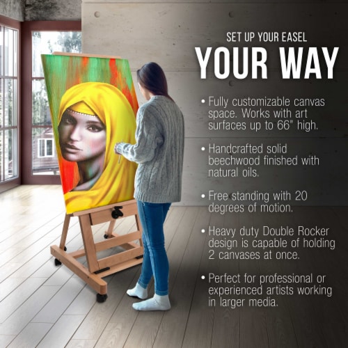 Double Rocker Crank Heavy Duty Extra Large Wooden Studio Floor Easel - Adjustable H-Frame Perspective: bottom