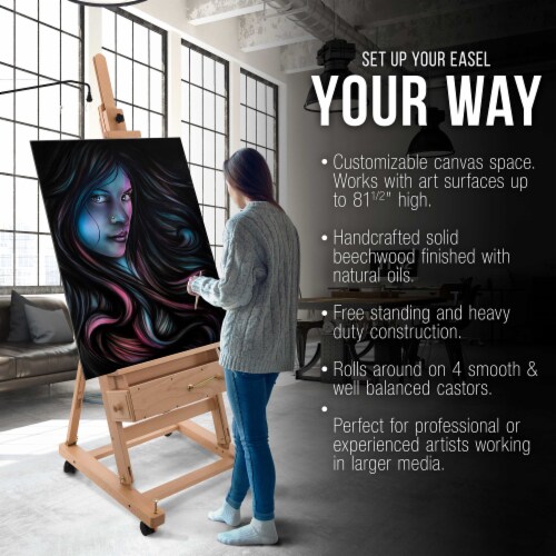 Rocker Crank Wooden Adjustable Studio Easel - Extra Large Heavy Duty H-Frame, Mast to 132 Perspective: bottom