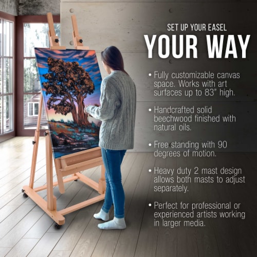 Extra Large Double Mast Wooden H-Frame Studio Floor Easel with Artist Storage Tray Perspective: bottom