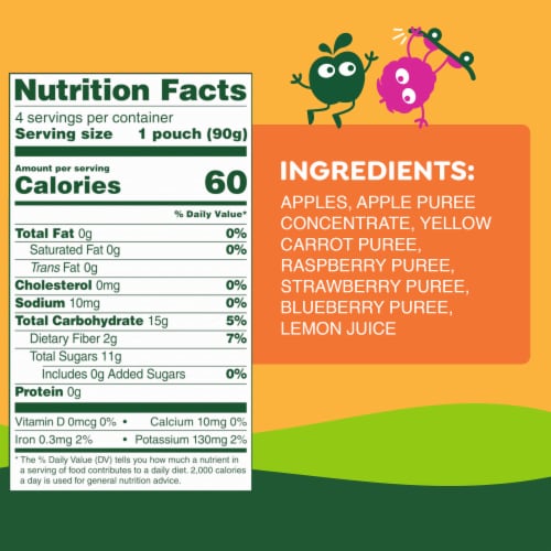 GoGo squeeZ® fruit & veggieZ Apple Carrot Mixed Berry Applesauce and Fruit Puree Pouches Perspective: bottom