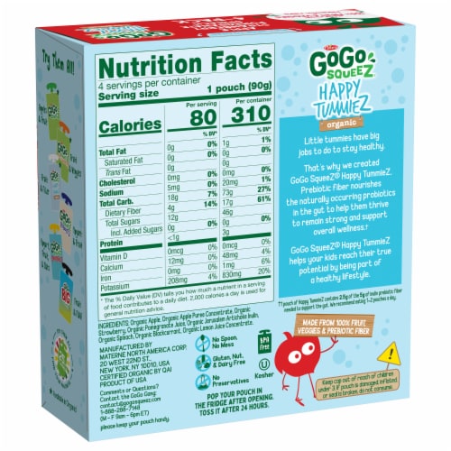 GoGo Squeez Happy TummieZ Organic Apple Strawberry Pomegranate Spinach Fruit & Veggie Pouch Perspective: bottom