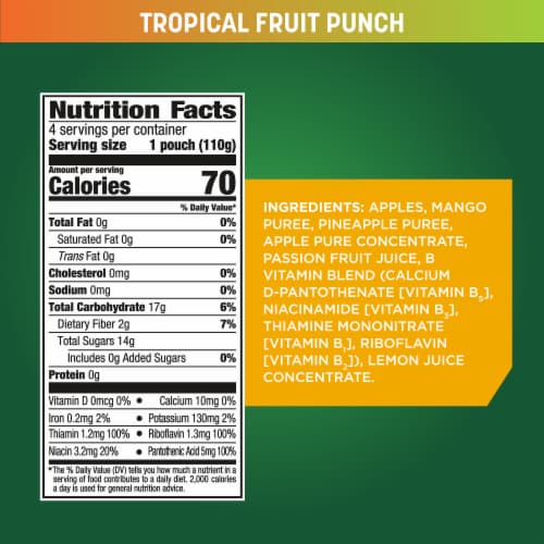 GoGo squeeZ Active Fruit Blend with B Vitamins, Energy Release* Tropical Fruit Punch Perspective: bottom