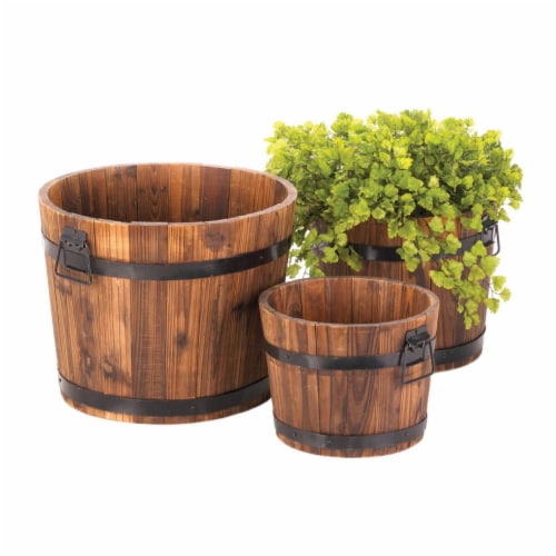 Home Locomotion 10015114 Country Barrel Planters Set Perspective: bottom