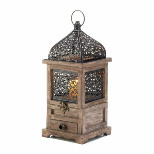 Aewholesale 10018058 14 in. Flip-Top Wood Lantern with Drawer Perspective: bottom